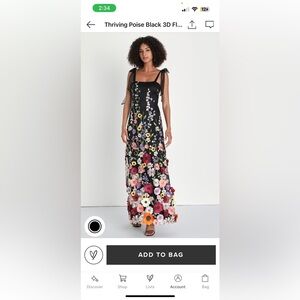 Thriving Poise Black 3D Floral Embroidered Tie-Strap Maxi Dress